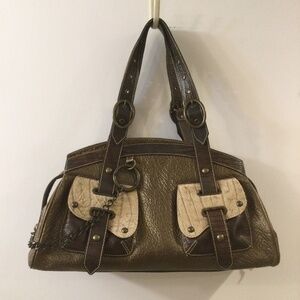 Claudia Firenze  Brown Bronze  Leather Handbag Purse Pony Hair Detailing Chain